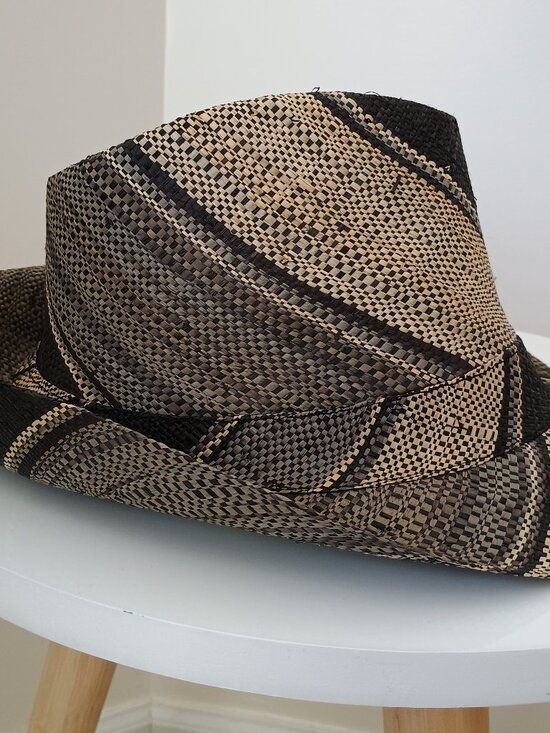 Lightweight raffia fedora hat made in Madagascar, black main image 4